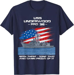 USS Underwood FFG-36 Class Frigate American Flag Veteran T-Shirt - T-Shirt | Navy