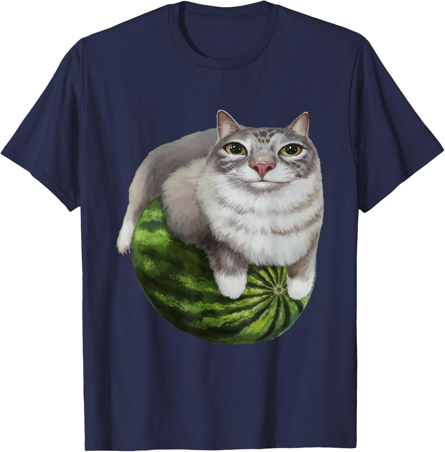 Silly Watermelon Cat Funny Cat Meme - Humor Graphic Anime T-Shirt - T-Shirt | Navy