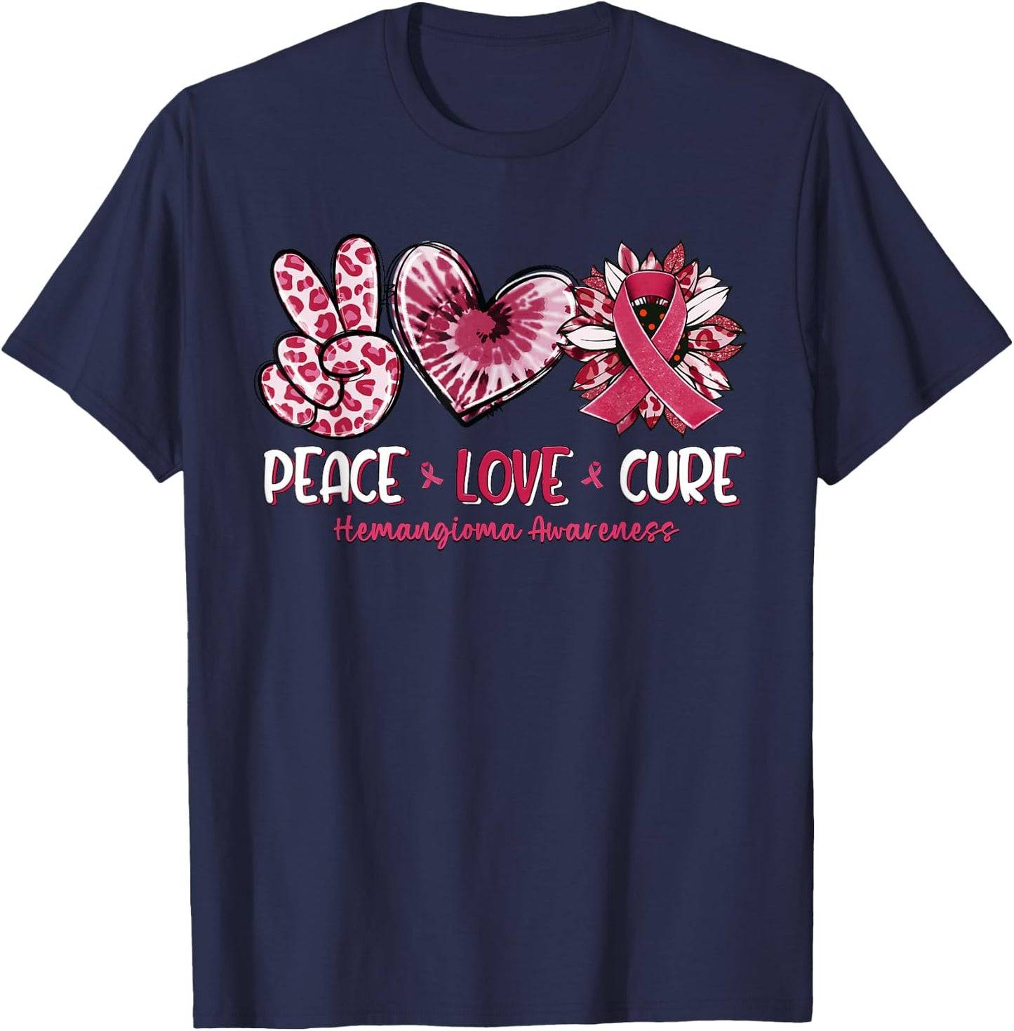 Peace Love Cure Sunflower Hemangioma Awareness T-Shirt - T-Shirt | Navy
