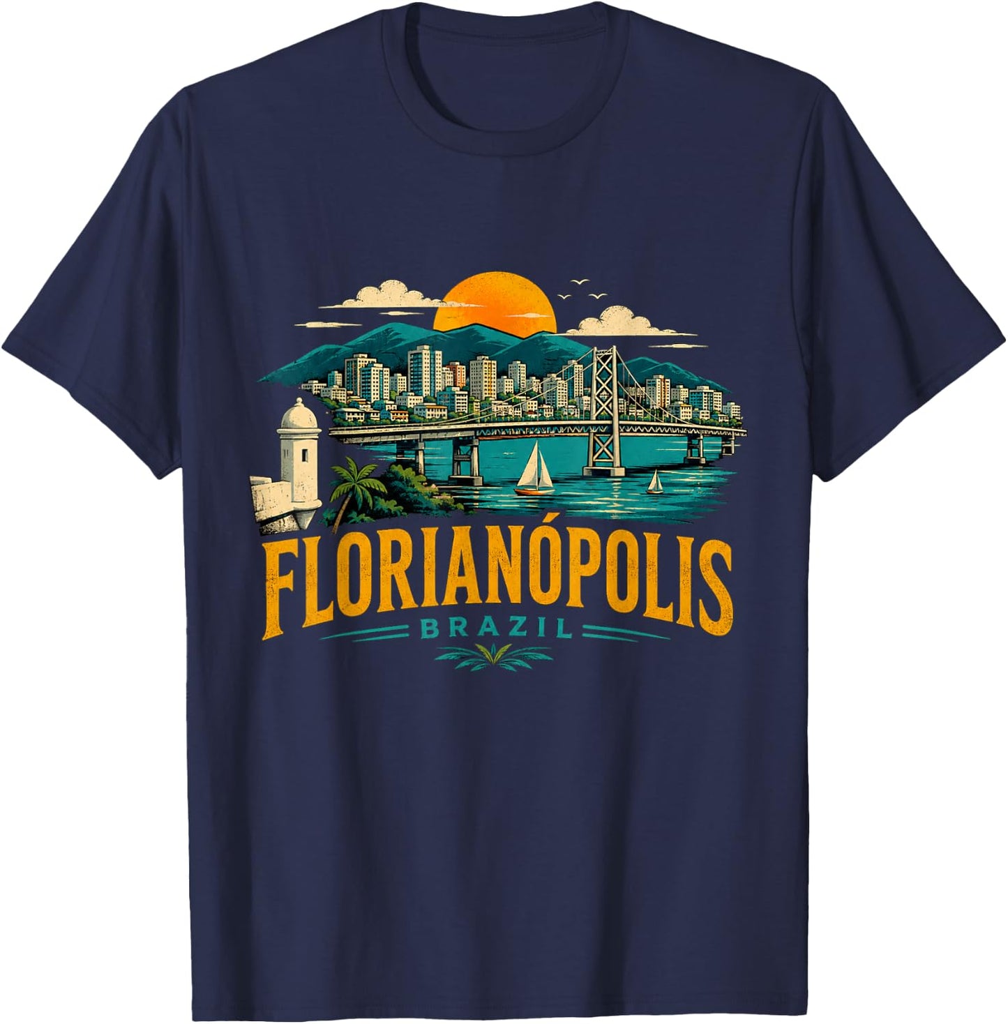 Vintage Florianopolis Brazil Travel Souvenir Landmark Gift T-Shirt - T-Shirt | Navy