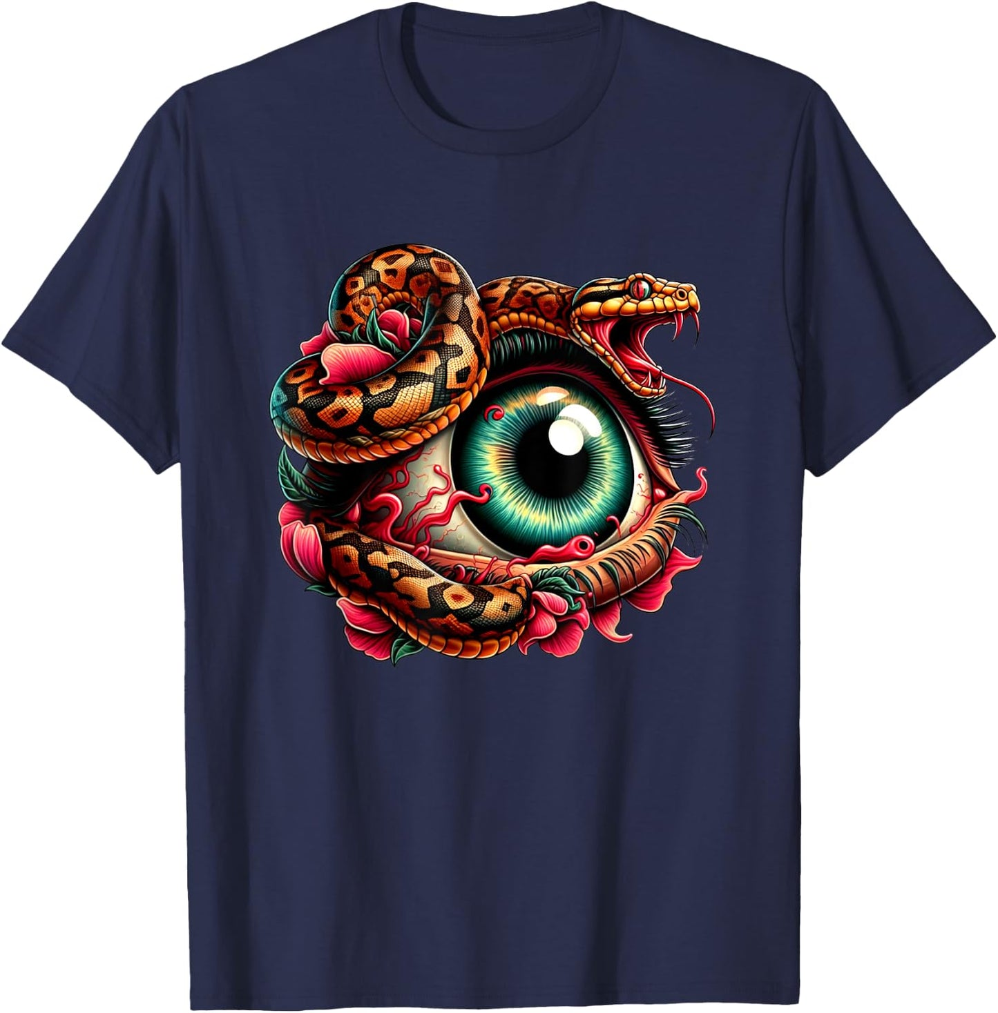 Angry Striking Snake Eye Eyeball Creepy Snake Lovers Design T-Shirt - T-Shirt | Navy