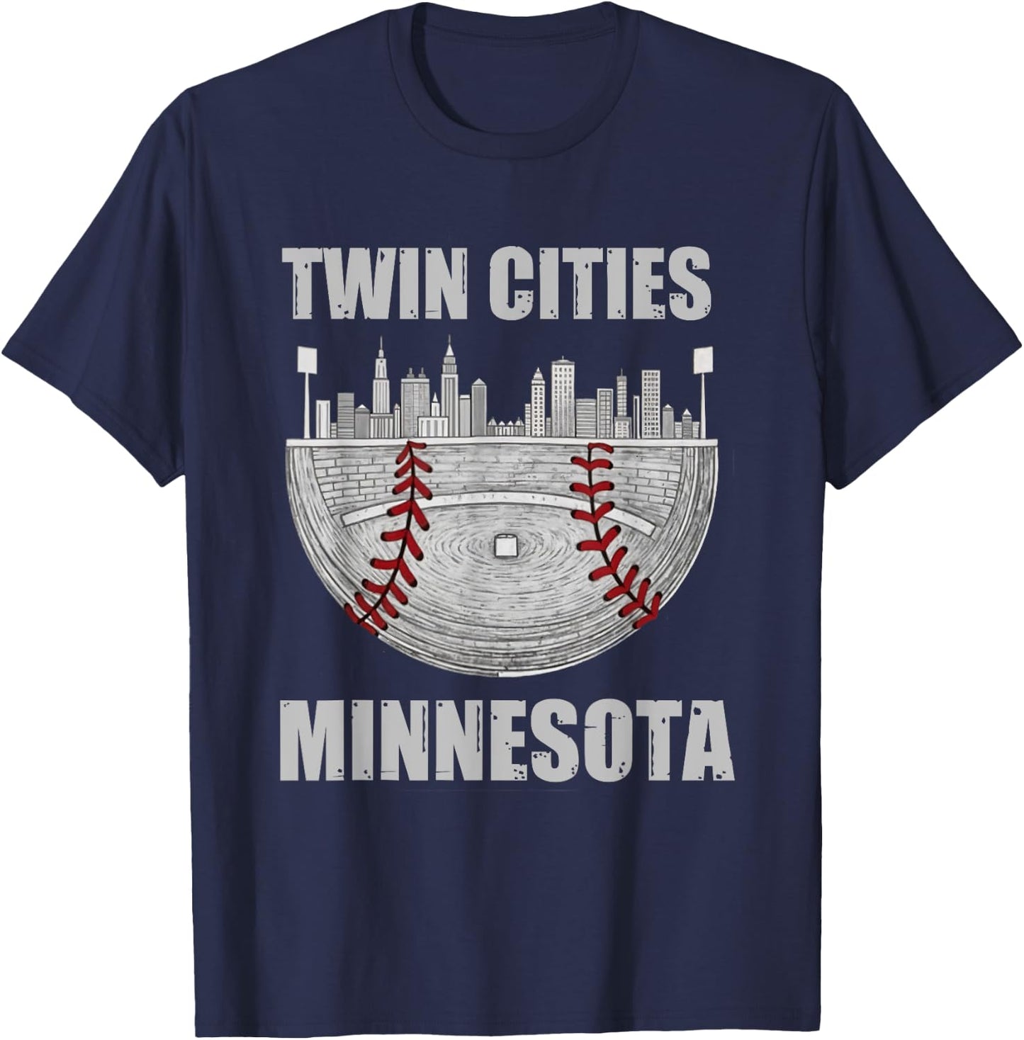Cool Twin Cities Minnesota MN Baseball Skyline T-Shirt - T-Shirt | Navy