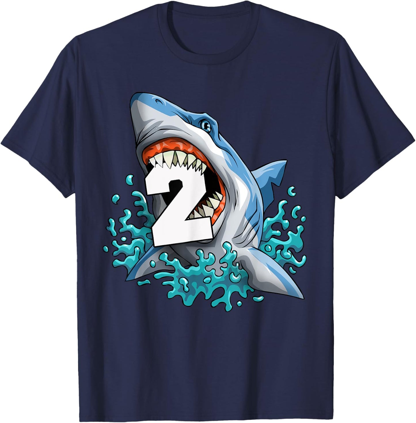Kids Shark 2nd Birthday Boys Funny Shark 2 yrs Old Birthday T-Shirt - T-Shirt | Navy