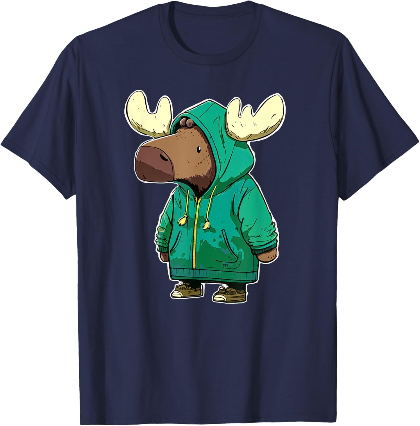 Cute Moose in a Jacket Very Cold Funny T-Shirt - T-Shirt | Navy