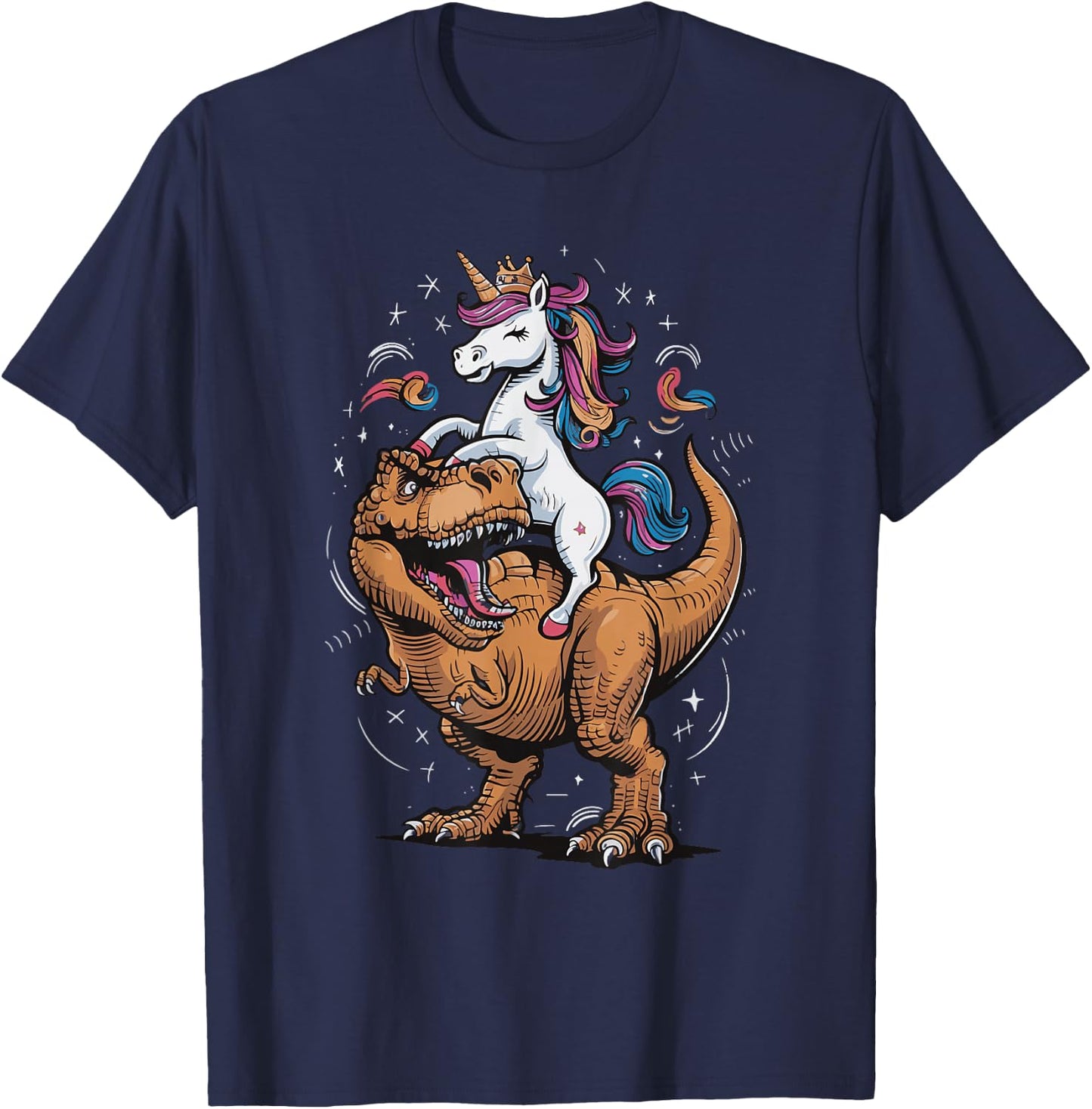 Unicorn Riding T Rex T-Shirt - T-Shirt | Navy