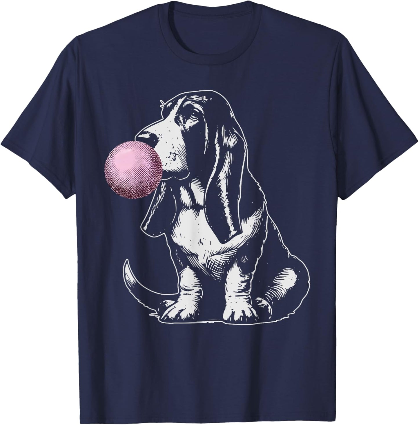 Vintage Dog Basset Hound Bubble Gum Graphic Owner Dog Lover T-Shirt - T-Shirt | Navy