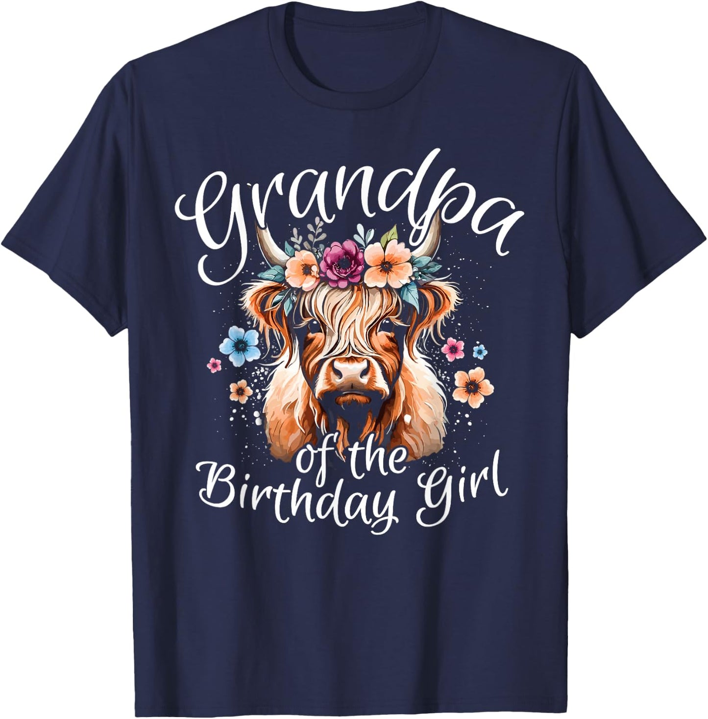 Grandpa Of The Birthday Girl Highland Cow T-Shirt - T-Shirt | Navy