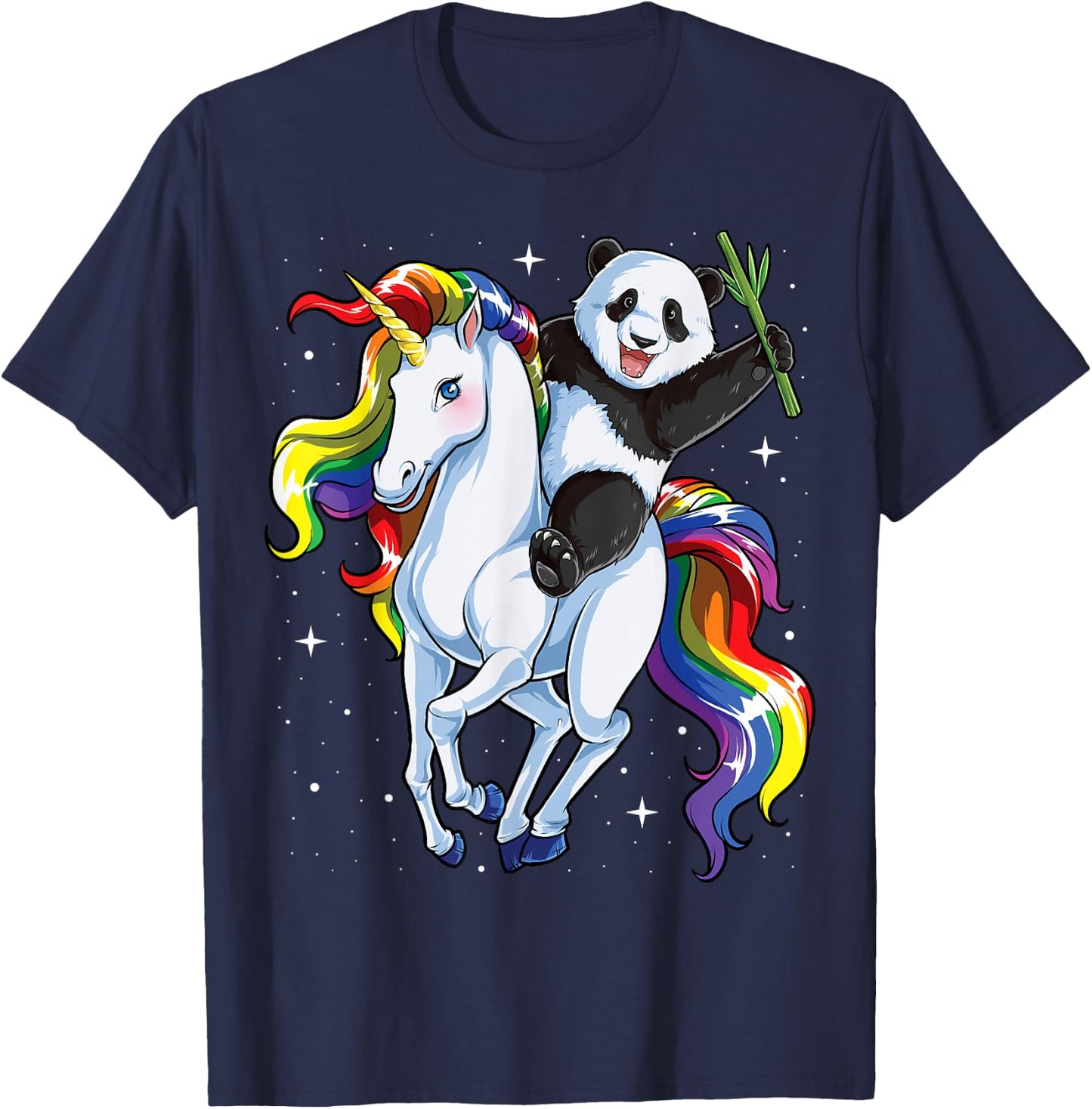 Panda Riding Unicorn Pandicorn Girls Kids Women Rainbow Gift T-Shirt - T-Shirt | Navy
