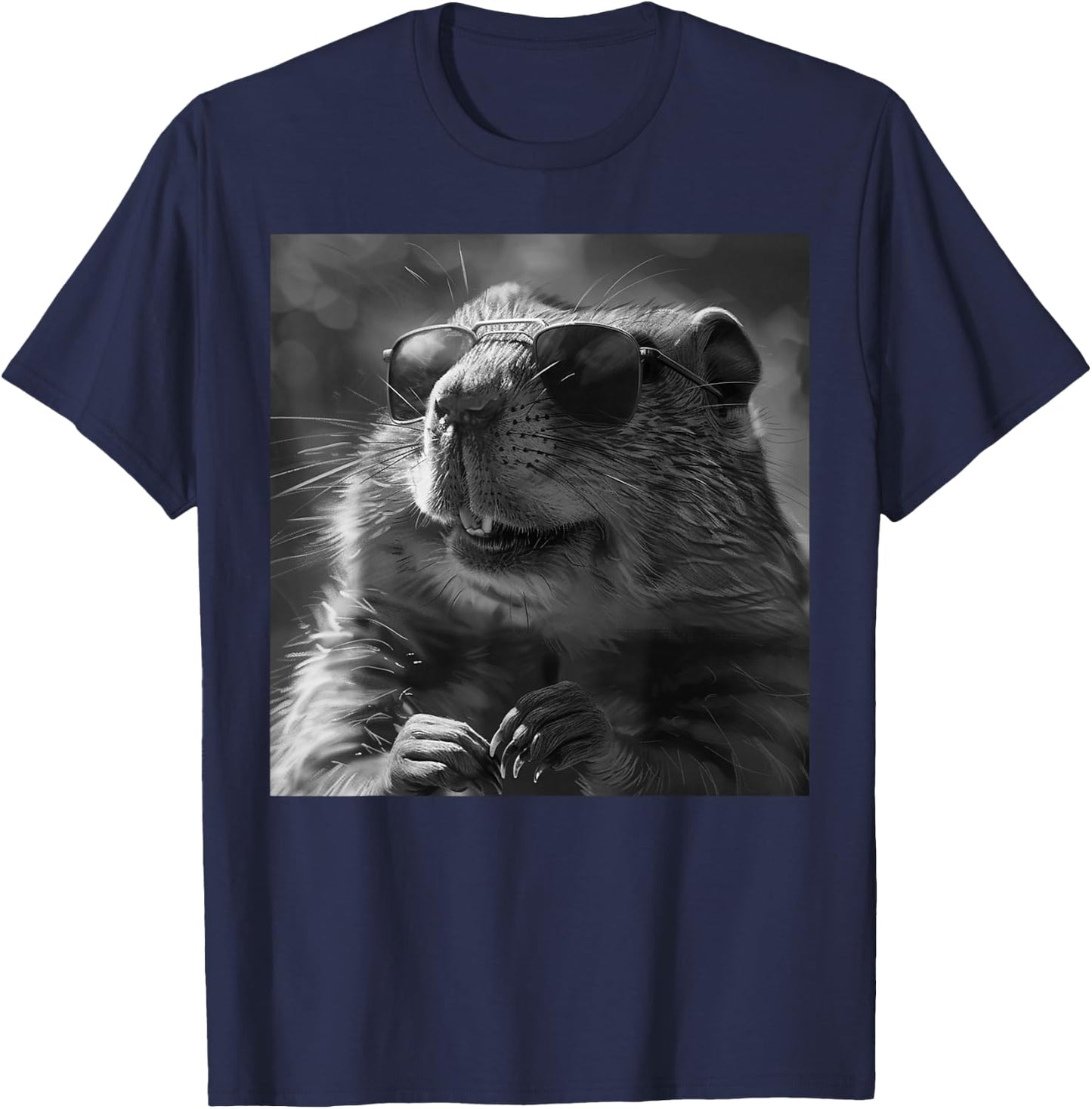Groundhog Cheekily Laughs, Funny Animal, Groundhog Funny , Black, S T-Shirt - T-Shirt | Navy