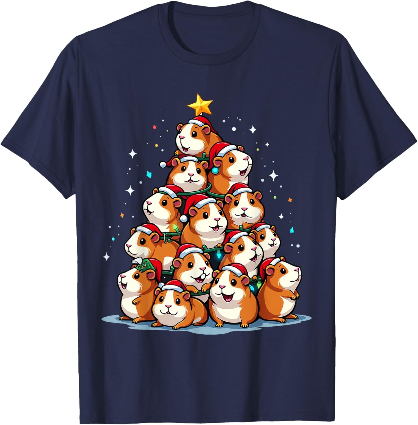 Guinea Pig Christmas Tree Funny Cavy Holiday T-Shirt - T-Shirt | Navy