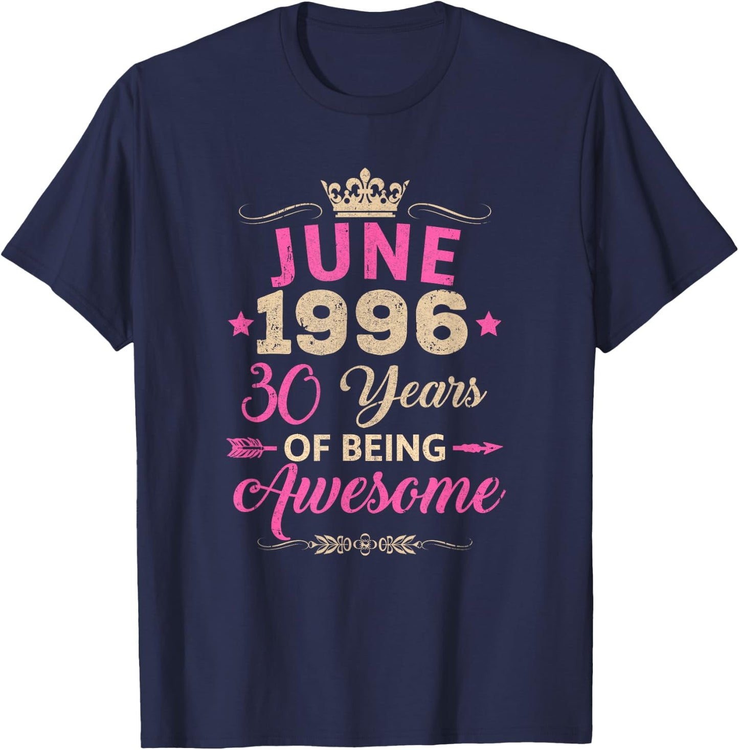 June 1996 30 Years of Being Awesome Retro 30Th Birthday T-Shirt - T-Shirt | Navy