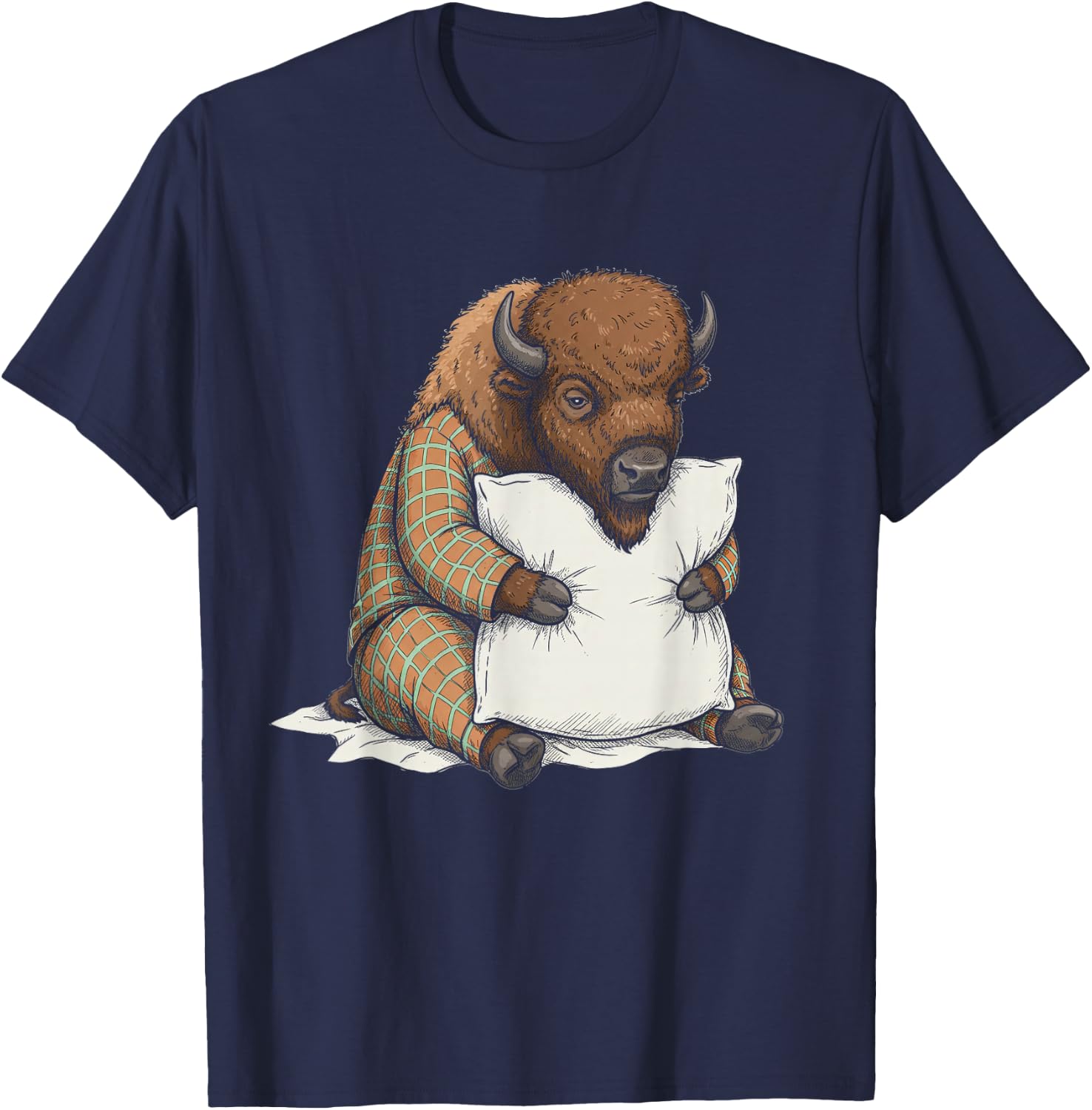 Funny Sleepy Bison Pajama Women Men Kids Boys And Girls T-Shirt - T-Shirt | Navy
