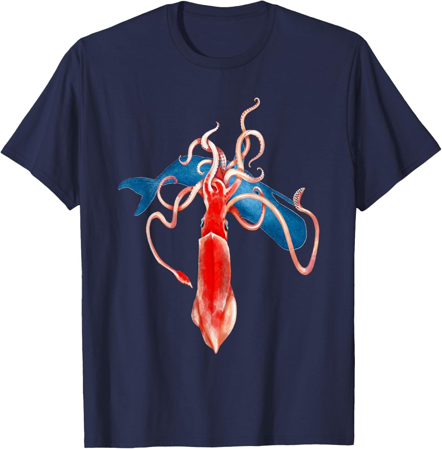 Fun Ocean Sea Animals Giant Squid vs Whale T-Shirt - T-Shirt | Navy