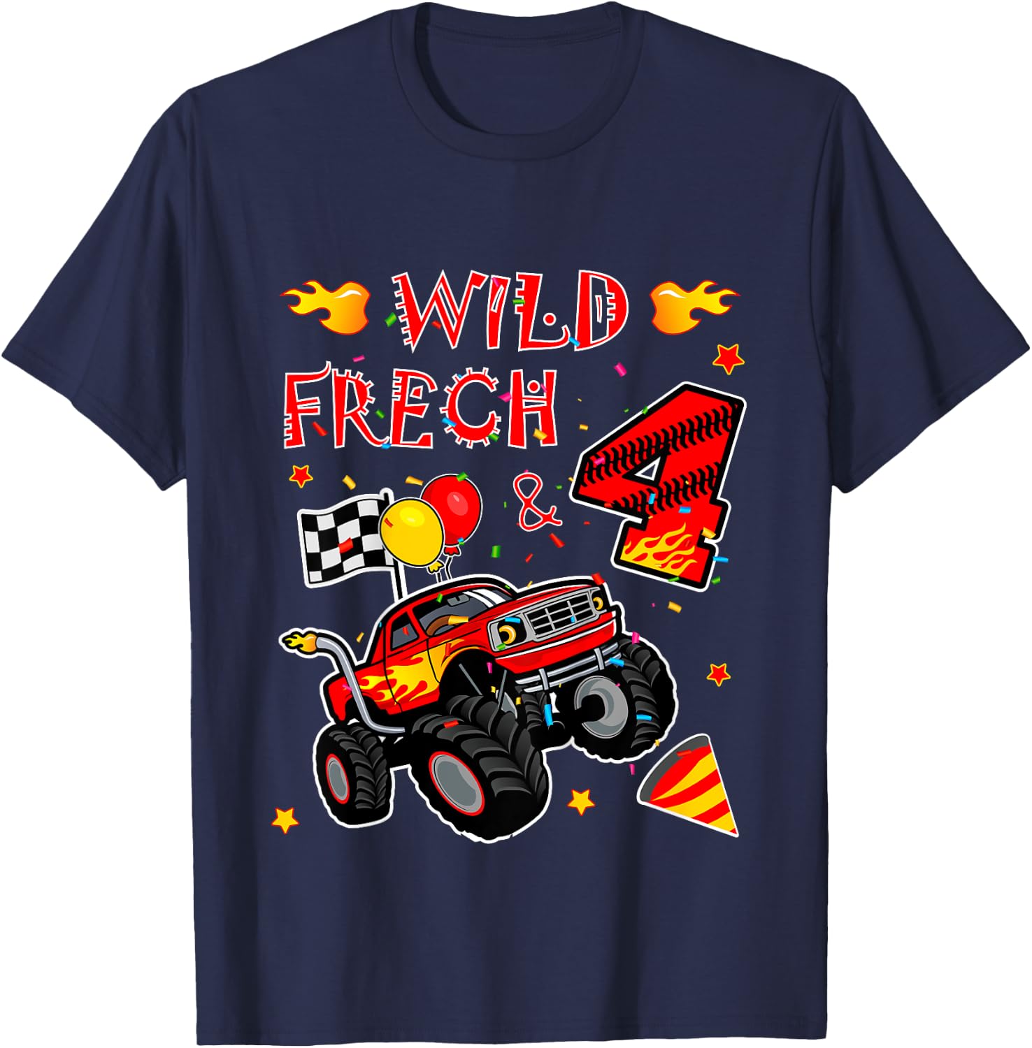 Children's Birthday Monster Truck - Wild Cheeky and Four - Boy 4 , black T-Shirt - T-Shirt | Navy