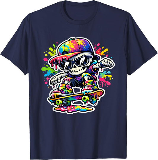 Retro Skate Clothing Kids Skater Boys Y2K Graffiti T-Shirt - T-Shirt | Navy