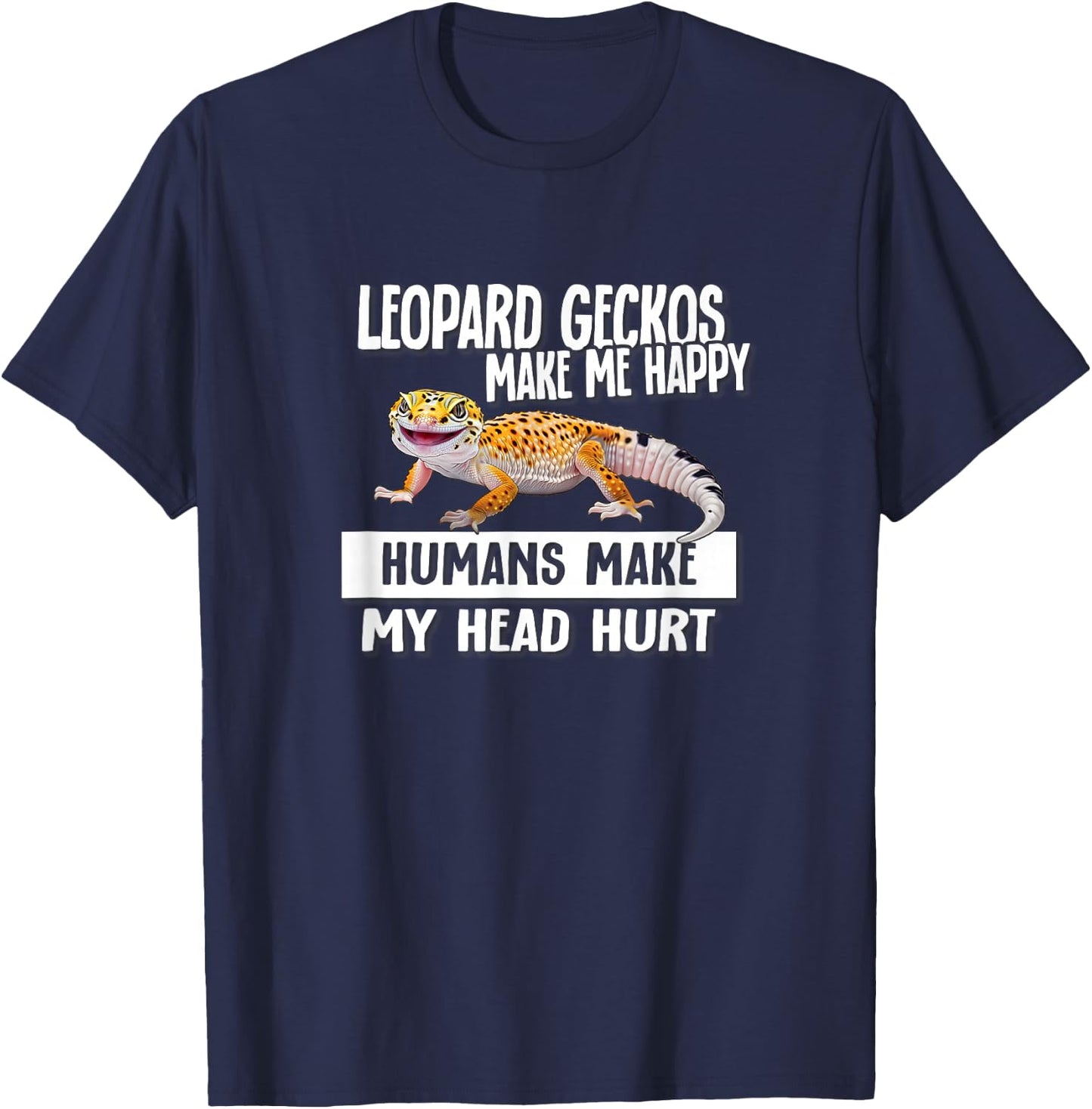 Kids Boys Girls Reptile Make Me Happy Leopard Gecko Lover T-Shirt - T-Shirt | Navy