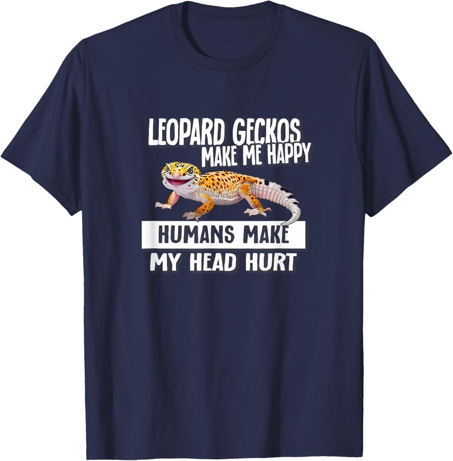 Kids Boys Girls Reptile Make Me Happy Leopard Gecko Lover T-Shirt - T-Shirt | Navy