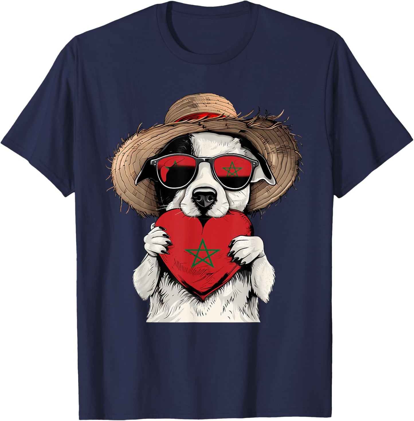 Morocco Flag Dog Moroccan Pride Heart Moroccan Roots Men Women Girls Kids T-Shirt - T-Shirt | Navy