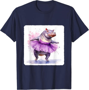Hippo In A Tutu Dancing Ballet. Performance By Hippo In Tutu T-Shirt - T-Shirt | Navy