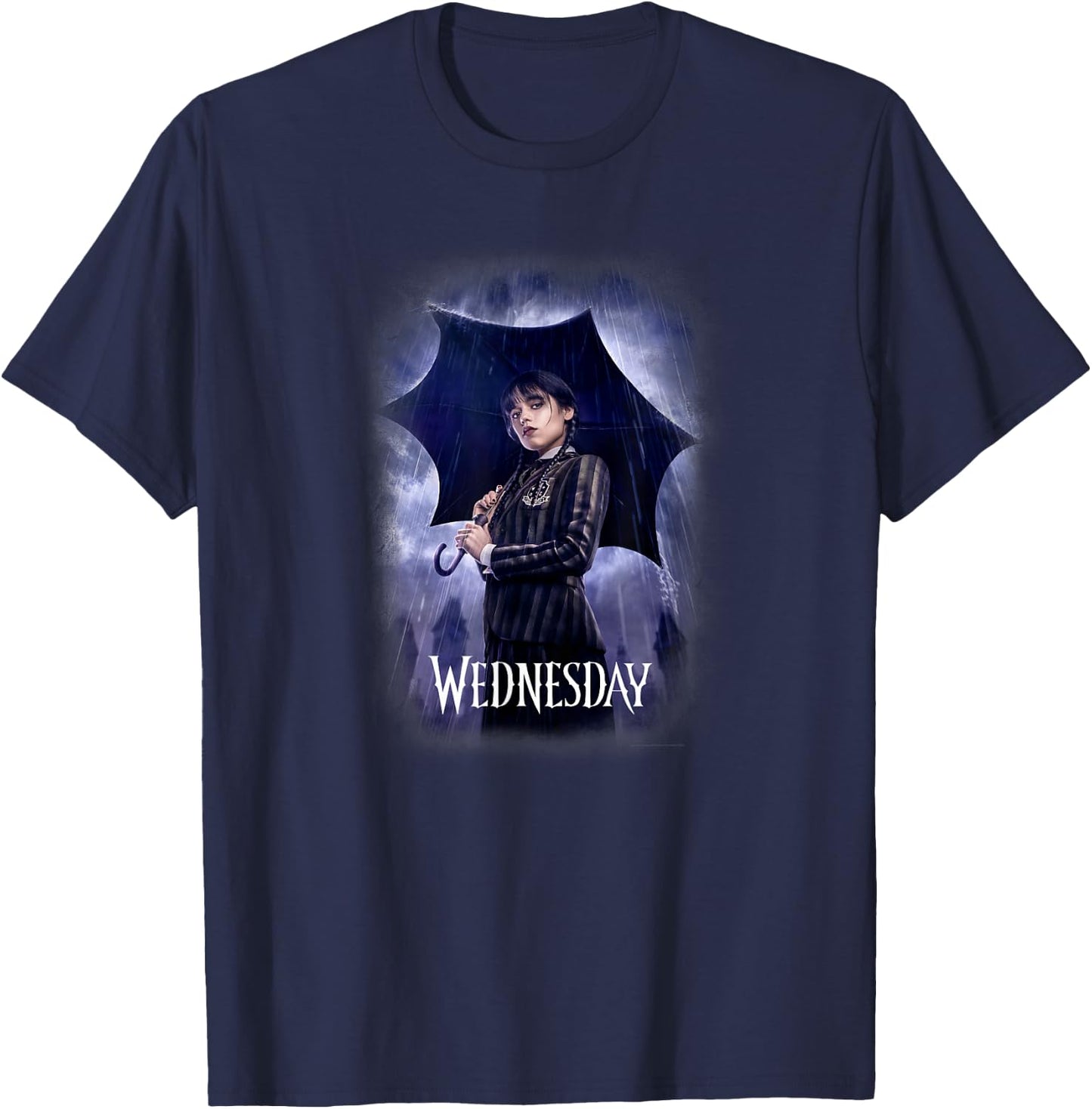 Wednesday Series Mittwochsplakatkunst Schwarz -Erwachsene Female Klein EU S Kurzarm V-Ausschnitt Klassisch 1 Count T-Shirt - T-Shirt | Navy