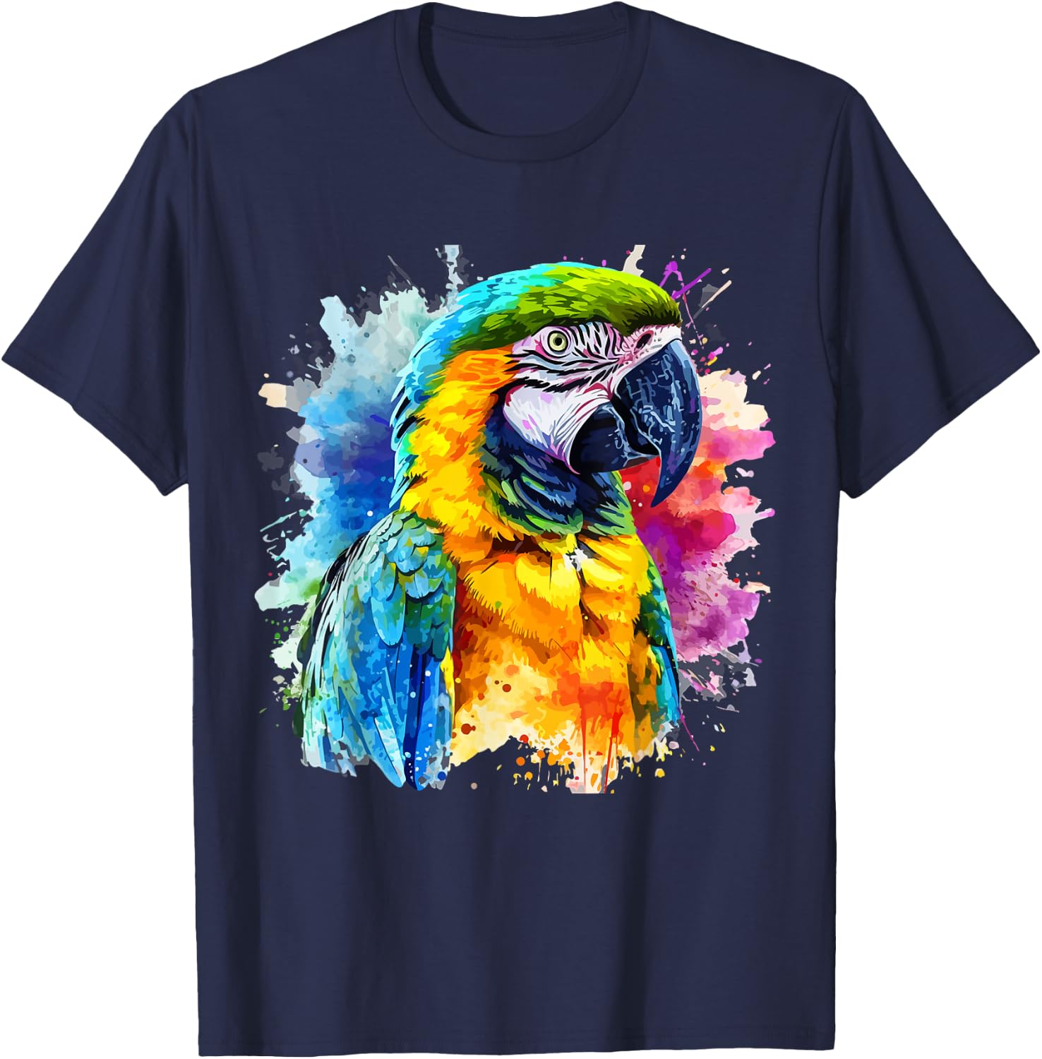 Colorful Parrot Watercolor T-Shirt - T-Shirt | Navy