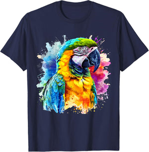 Colorful Parrot Watercolor T-Shirt - T-Shirt | Navy