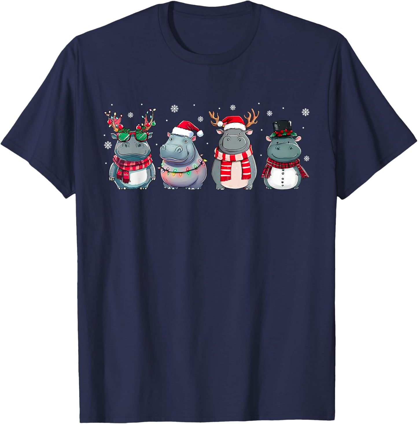 Christmas Hippopotamus Xmas Hippo Lovers Family Matching T-Shirt - T-Shirt | Navy