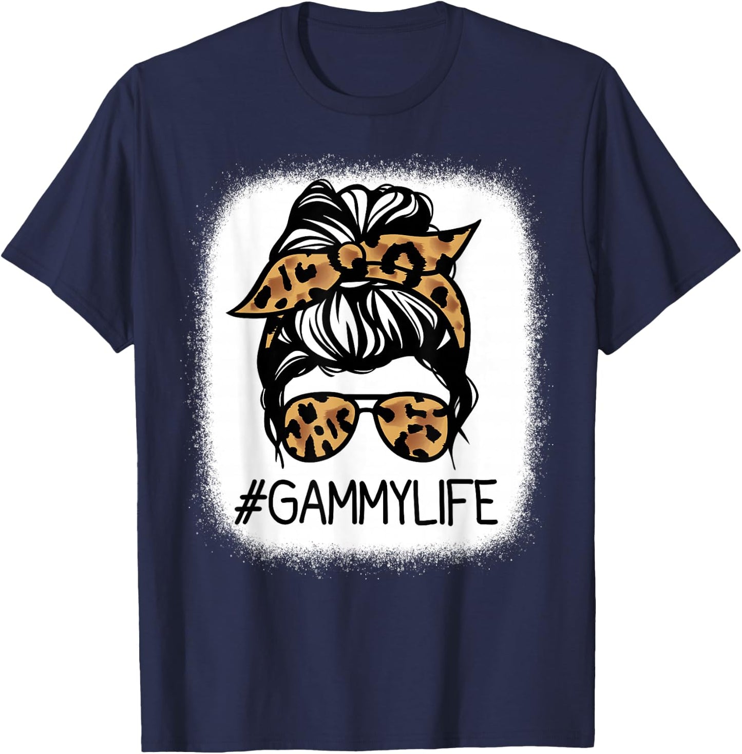 GAMMY Leopard Messy Bun Mother's Day for Grandmothers T-Shirt - T-Shirt | Navy