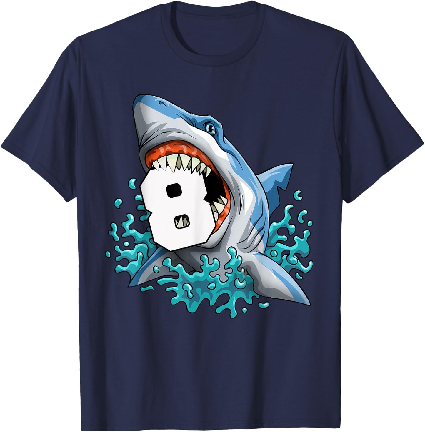 Kids Shark 8th Birthday Boys Funny Shark 8 yrs Old Birthday T-Shirt - T-Shirt | Navy