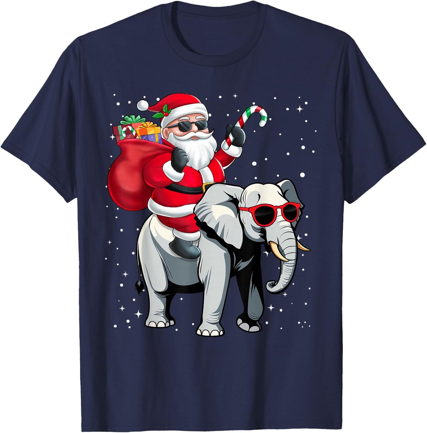 Santa Claus Riding An Elephant Christmas Boy Girl Kids T-Shirt - T-Shirt | Navy