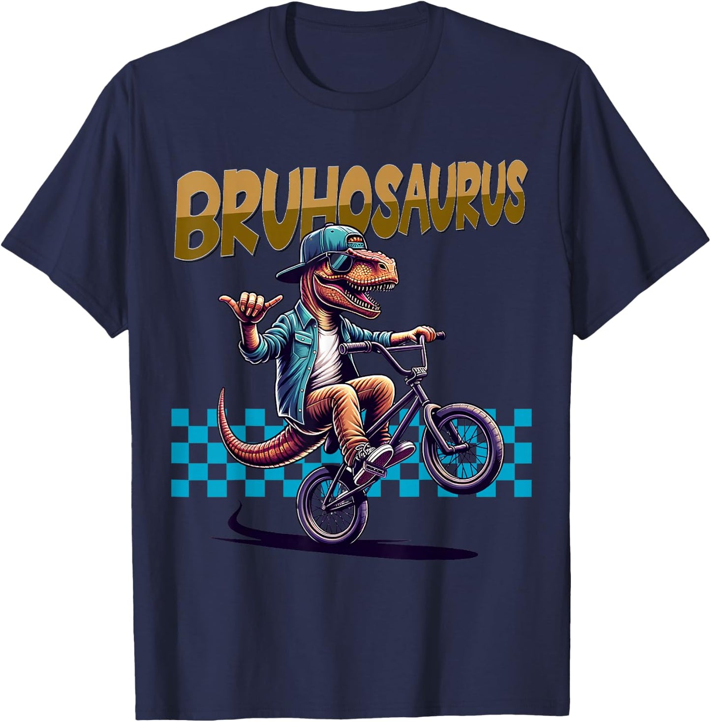BRUHOSAURUS: T-Rex Dinosaur Riding BMX Bike - Boys Bruh T-Shirt - T-Shirt | Navy