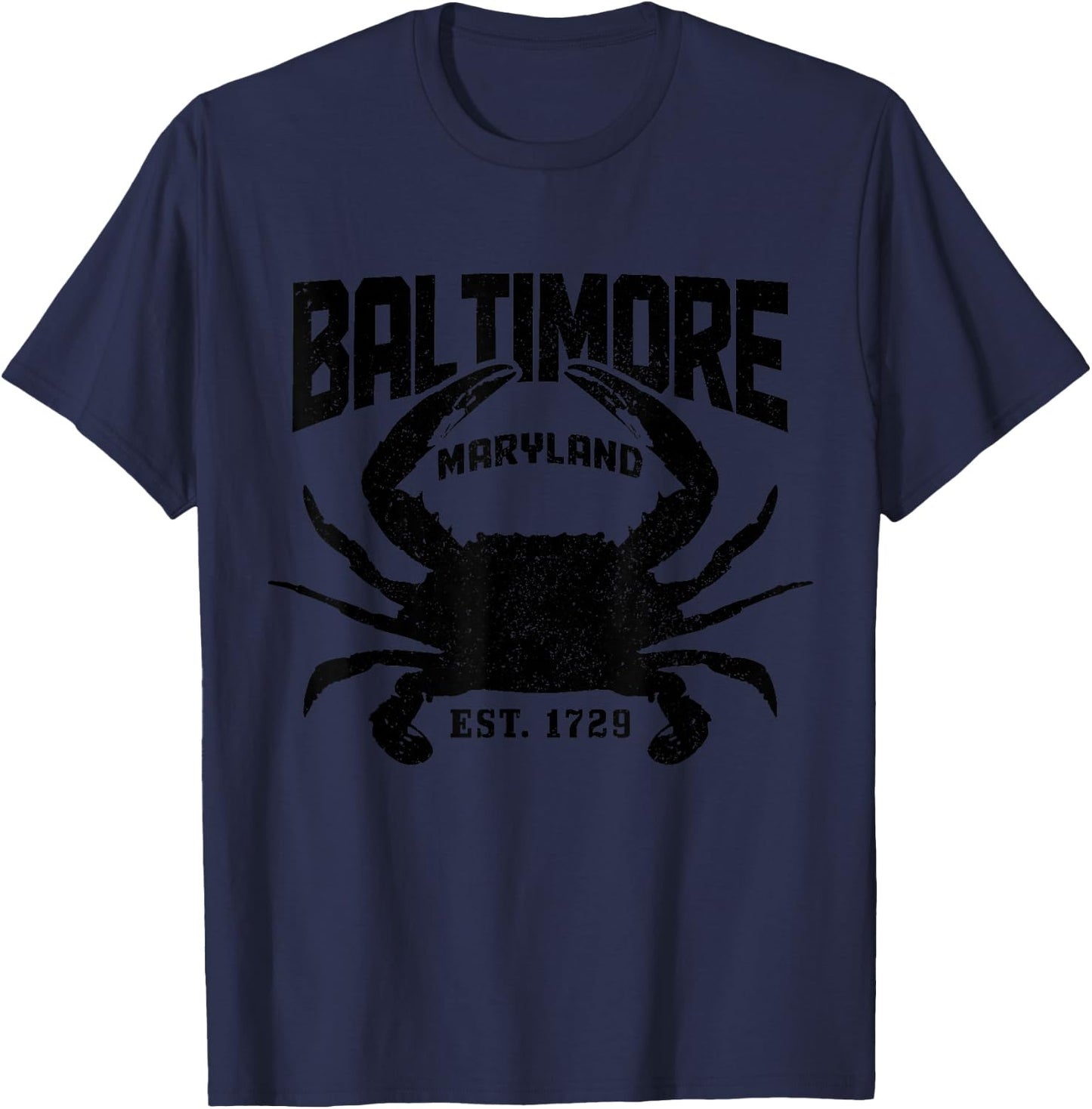 Baltimore Maryland Est. 1729 Pride Blue Crab Vintage T-Shirt - T-Shirt | Navy