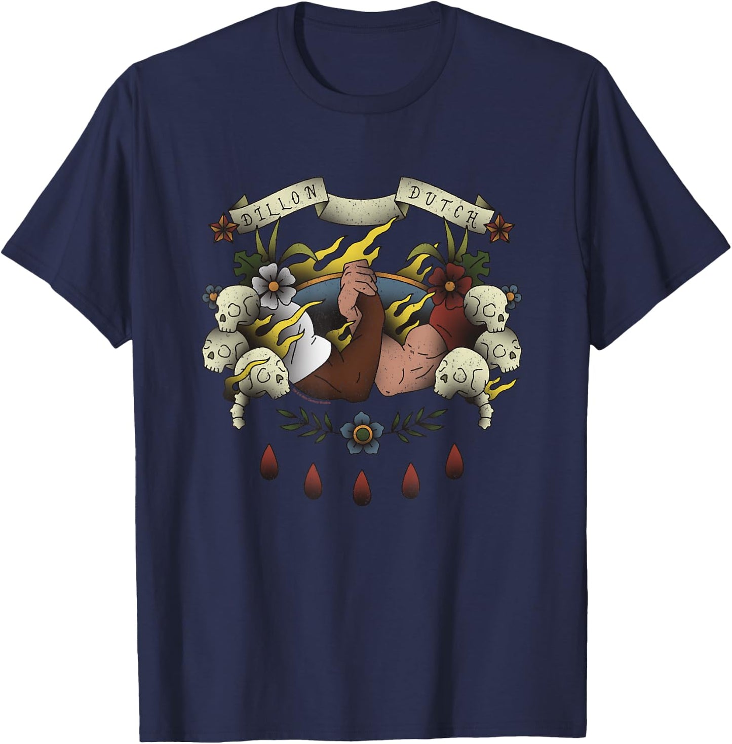 Iconic Dillon Dutch Manliest Handshake Tattoo Style T-Shirt - T-Shirt | Navy