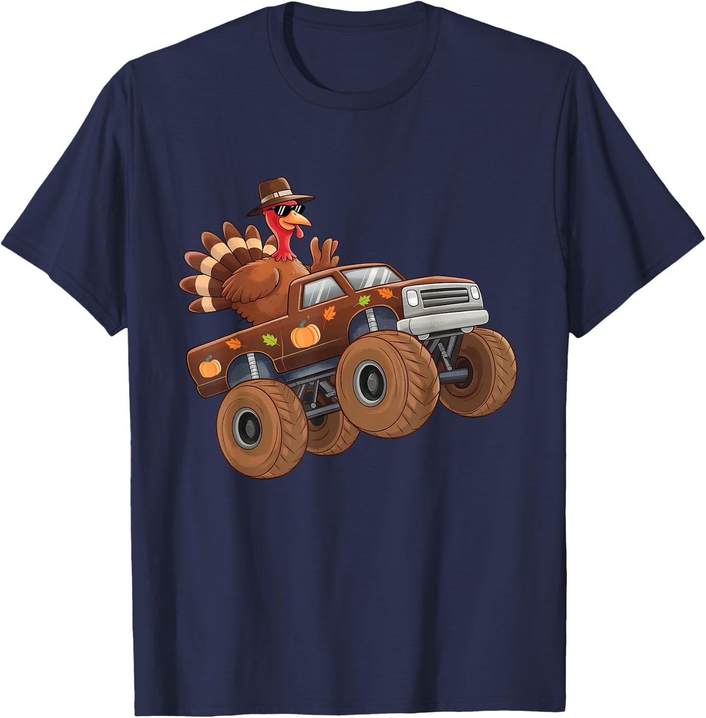 Turkey Thanksgiving Riding Monster Truck Boys Kids T-Shirt - T-Shirt | Navy