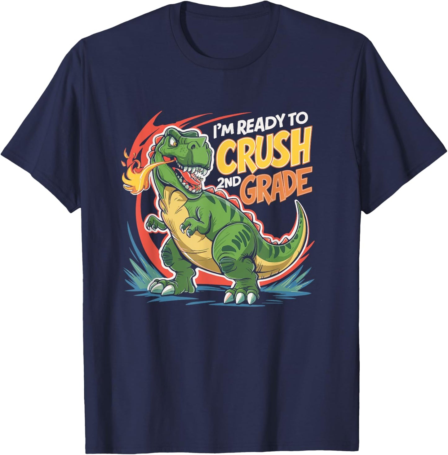 Boy Kid Ready To Crush 2nd Grade Dinosaur Back To School T-Shirt - T-Shirt | Navy