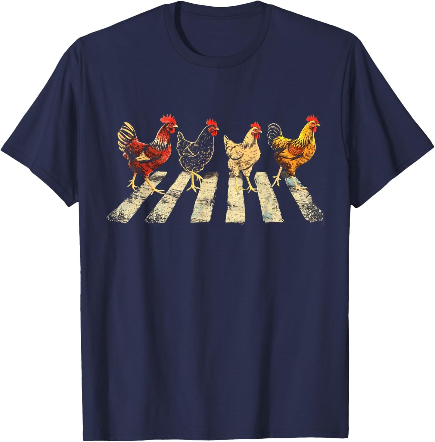 Funny Chickens Crossing Road Parody Lover Gift T-Shirt - T-Shirt | Navy