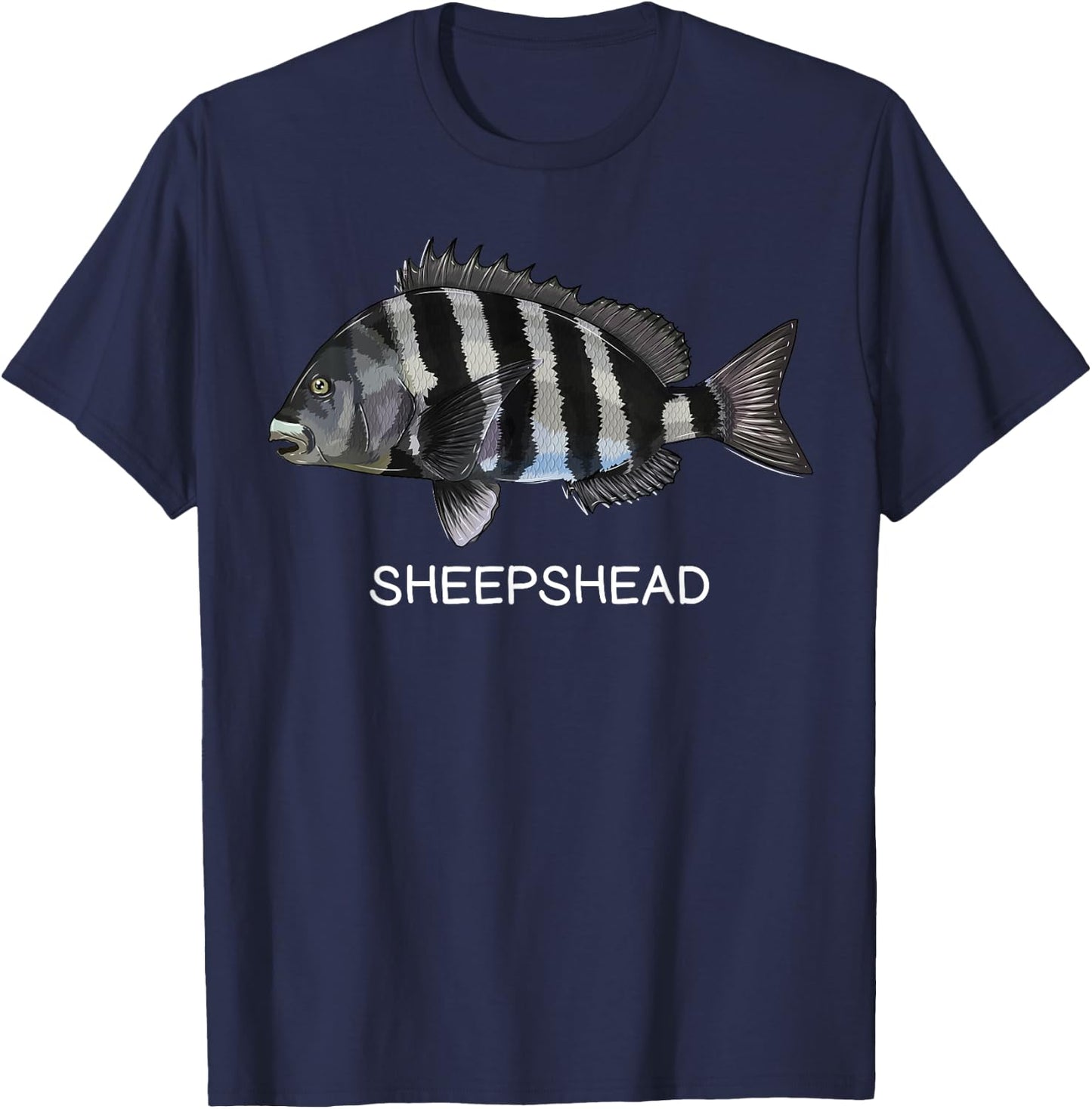Sheepshead Gift Co. Sheepshead Saltwater Game Fish - Boys, Fishing Enthusiasts - - Short Sleeve - Black - Small - Classic Fit - Cotton, Polyester Blend T-Shirt - T-Shirt | Navy