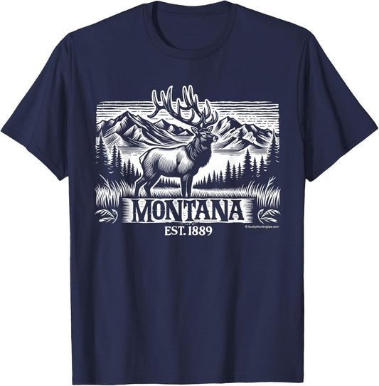 Montana - Elk Est. 1889 Rocky Mountain Elk T-Shirt - T-Shirt | Navy