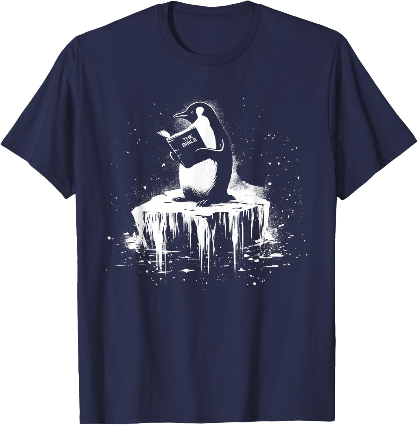 Penguin Reading The Bible - Vintage Christian Religious T-Shirt - T-Shirt | Navy