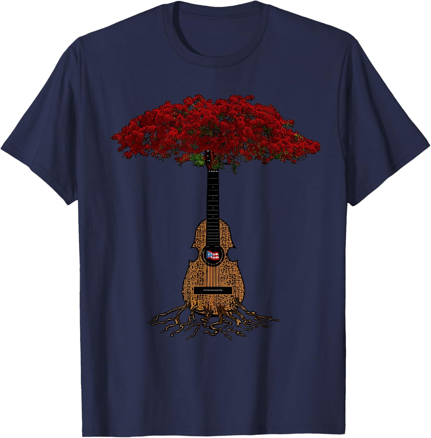 Puerto Rican Cuatro Flamboyant Tree Boricua T-Shirt - T-Shirt | Navy