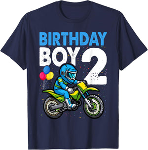 Kids Motocross MX 2nd 2 Year Old Dirt Bike Birthday Par T-Shirt - T-Shirt | Navy