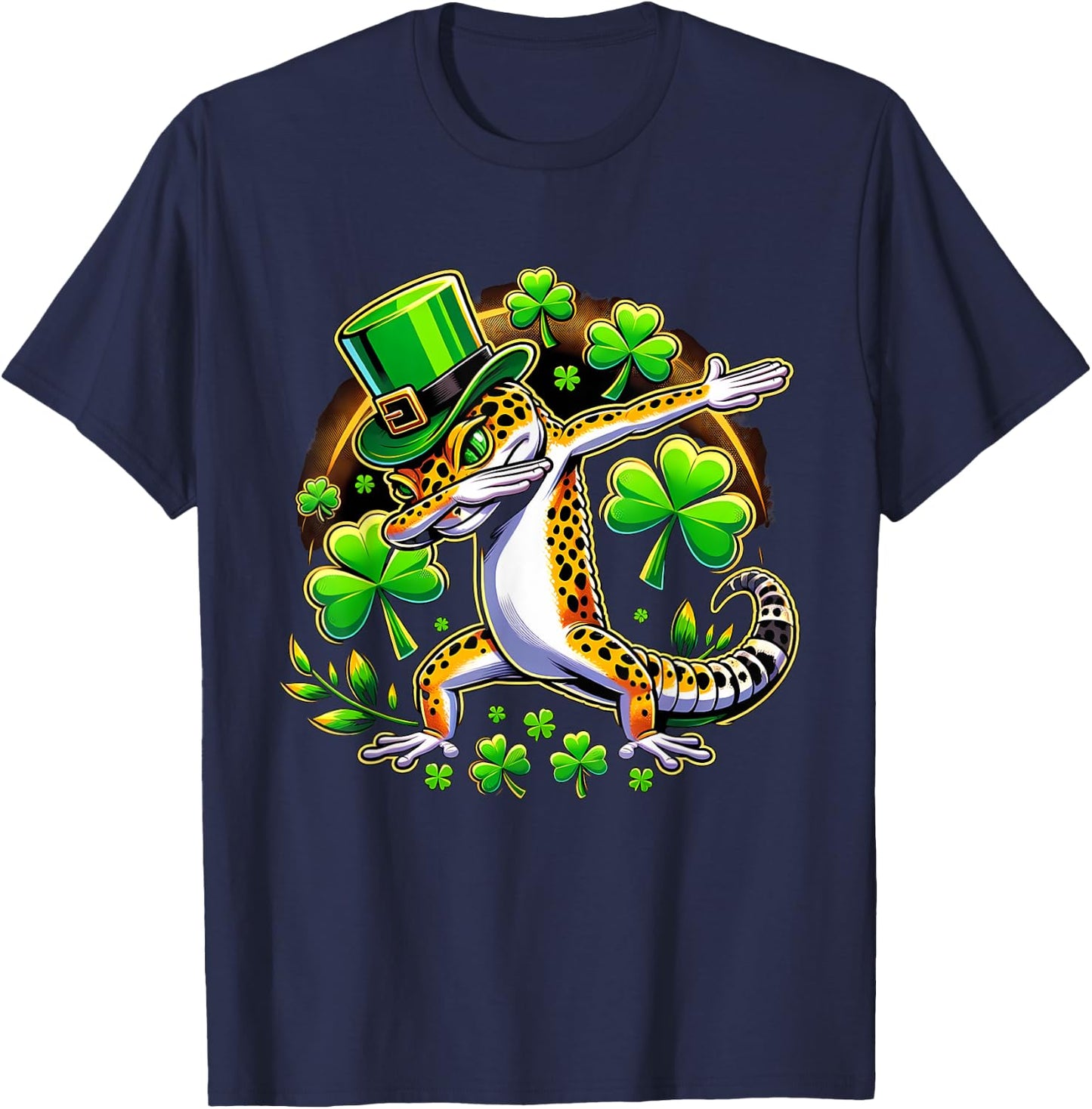 St Patricks Leprechaun Dabbing Leopard Gecko T-Shirt - T-Shirt | Navy