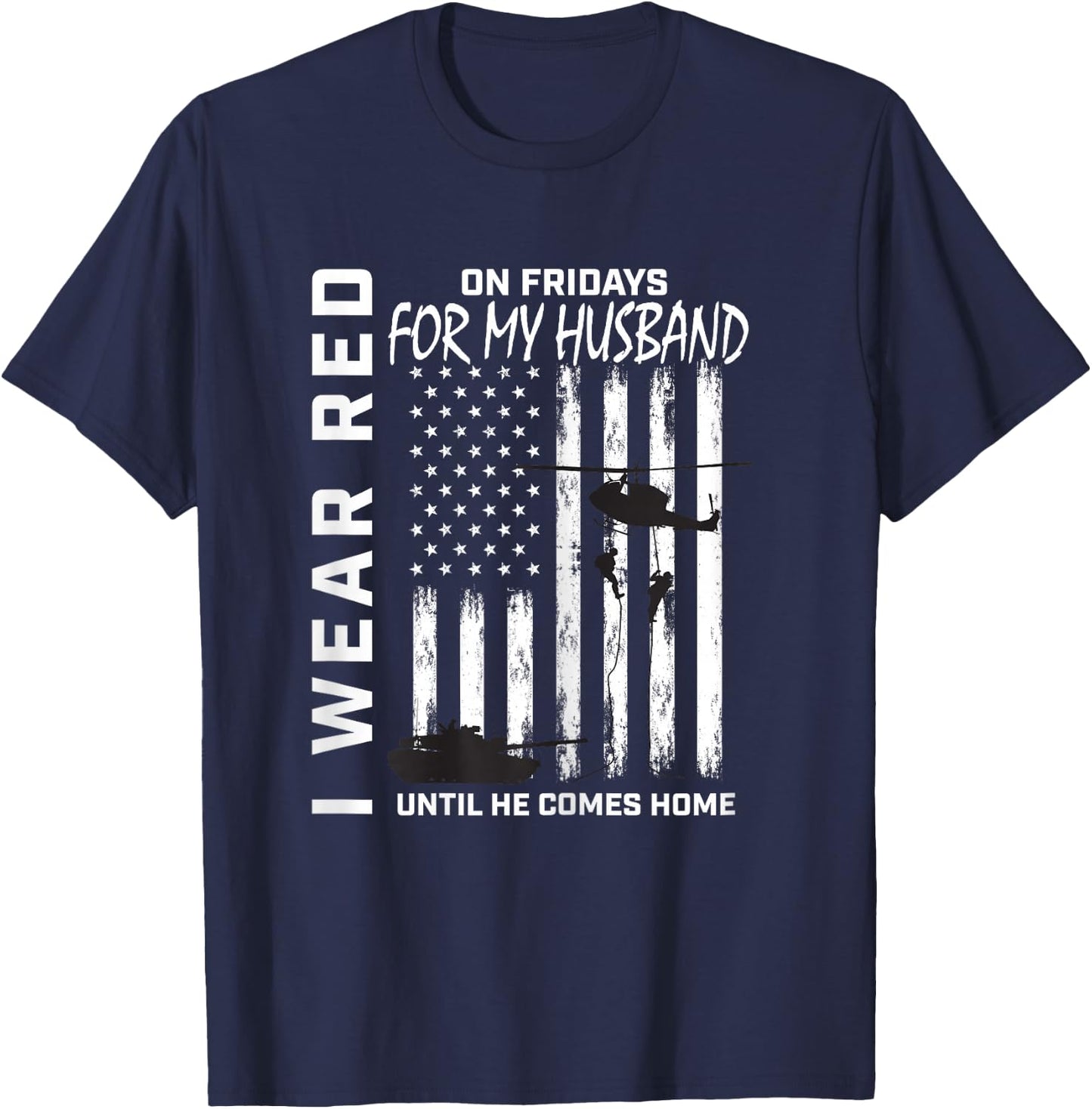 Red Friday Deployed Husband Military Wife Support USA Flag T-Shirt - T-Shirt | Navy