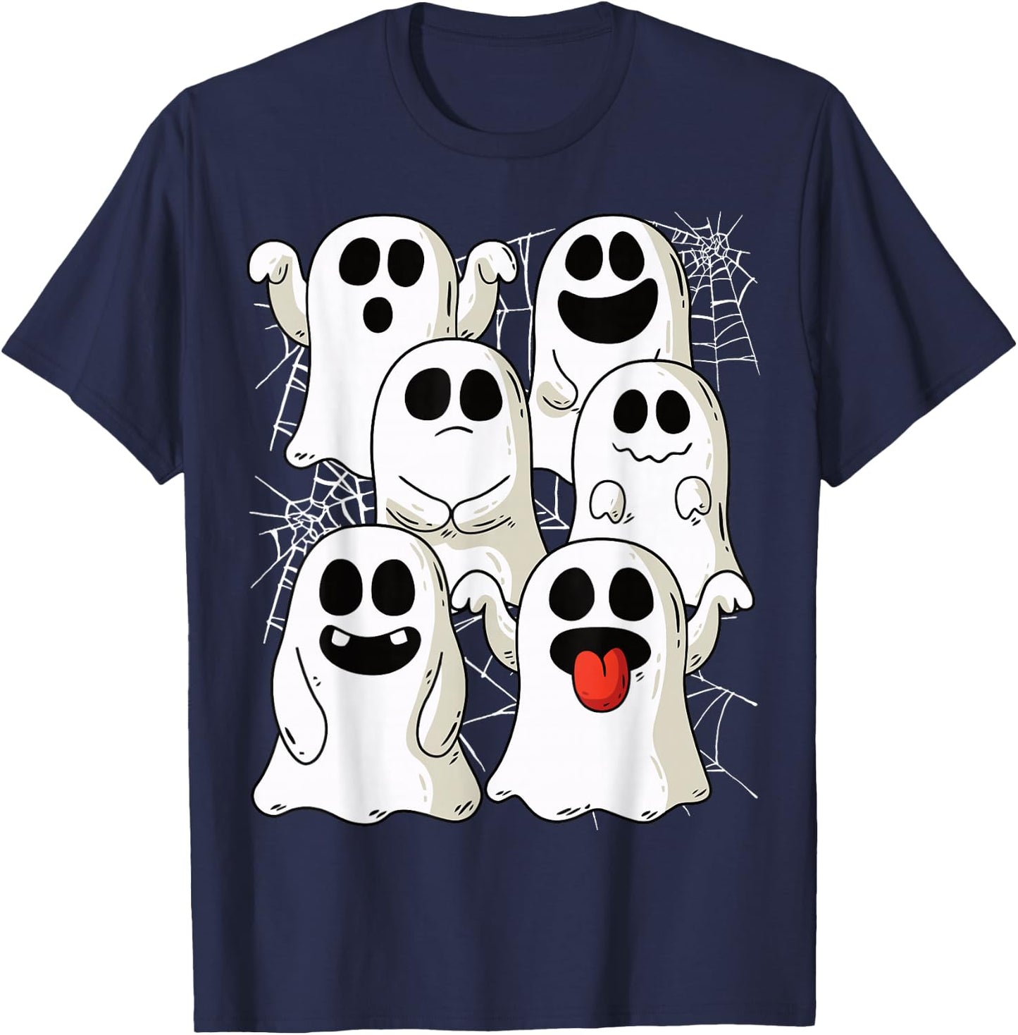 Halloween Ghost & Ghost Outfit with Spider Webs , black T-Shirt - T-Shirt | Navy