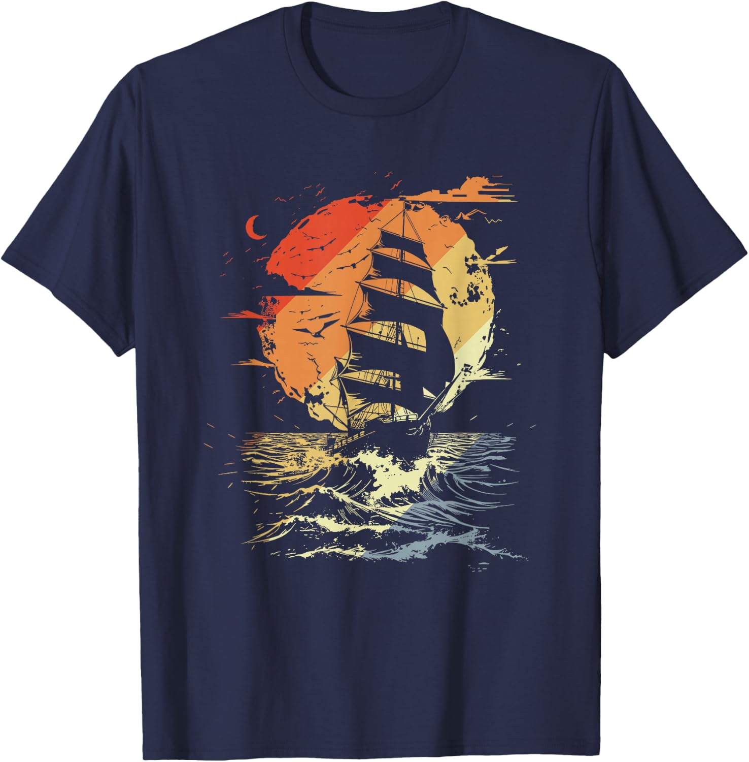 Retro Segelgrafik Segler Segelschiff T-Shirt - T-Shirt | Navy