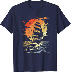 Retro Segelgrafik Segler Segelschiff T-Shirt - T-Shirt | Navy