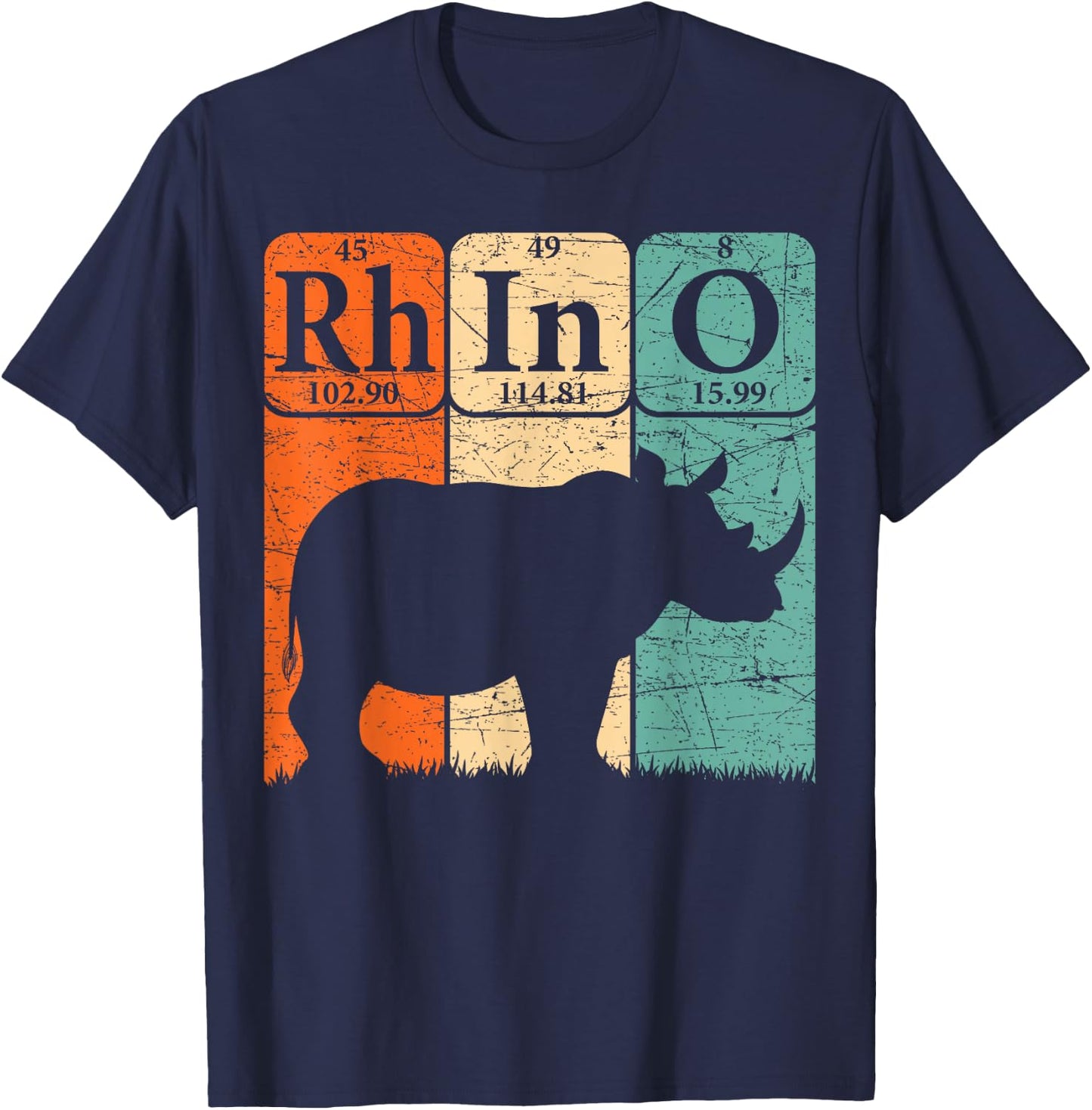 Rhino Periodic Table Elements Rhino Lover Rhinoceros Retro T-Shirt - T-Shirt | Navy