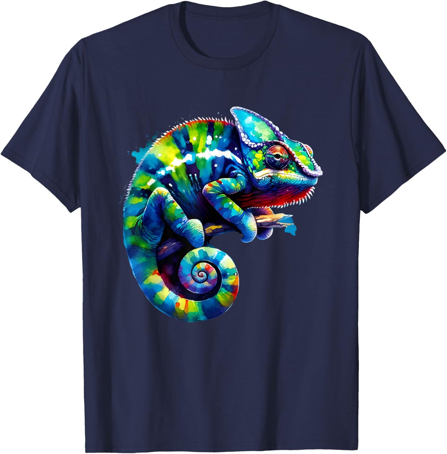 Chameleon Watercolour Iguana , black T-Shirt - T-Shirt | Navy