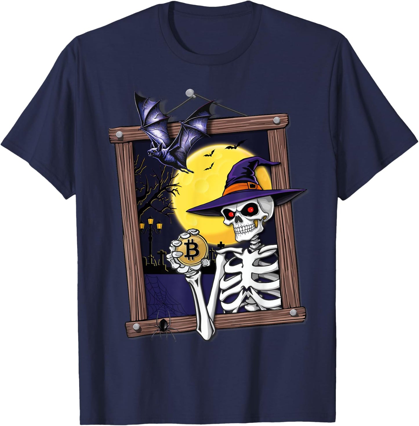 Funny Bitcoin Halloween Skeleton Spooky Crypto T-Shirt - T-Shirt | Navy