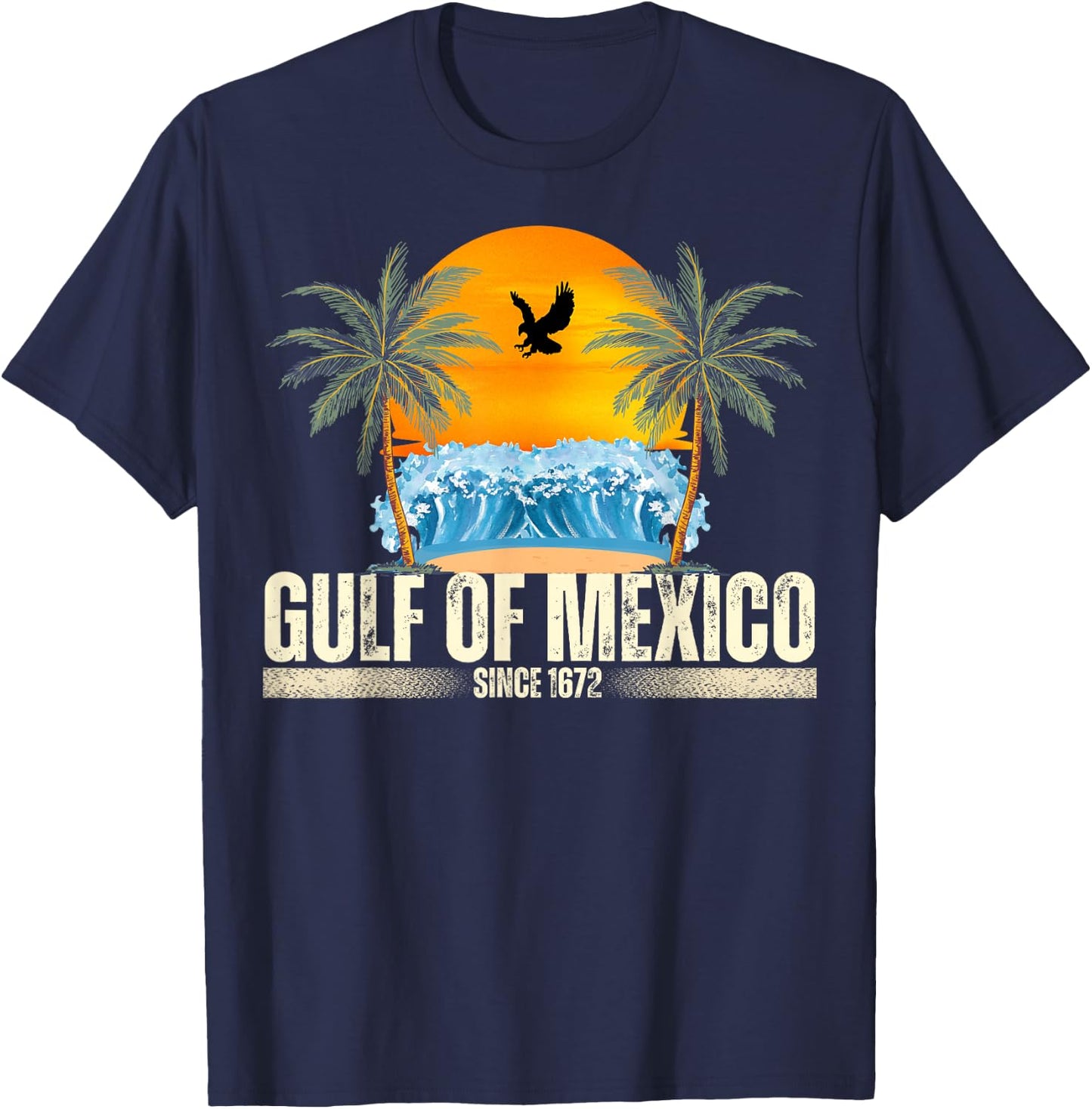 Gulf of Mexico Since 1672 Vintage Beach Gulf of Mexico Retro T-Shirt - T-Shirt | Navy